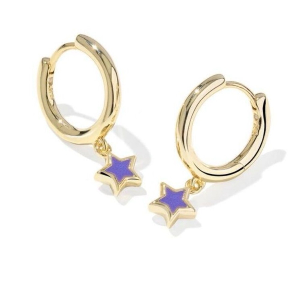 Kendra Scott Kayla Huggies Hoop Earrings with Purple Star Charms New